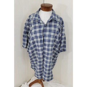 Orvis Mens XL 100% Cotton Blue Tones Plaid Short Sleeve Button Up Shirt